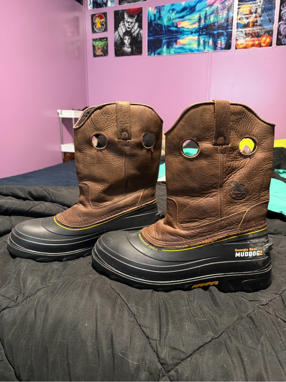 Georgia Boot MUDDOG2 Brown and Black Work Boot with Yellow Accent